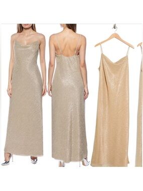 MARINA Metallic Gold Slip Maxi Dress with Cowl Neck